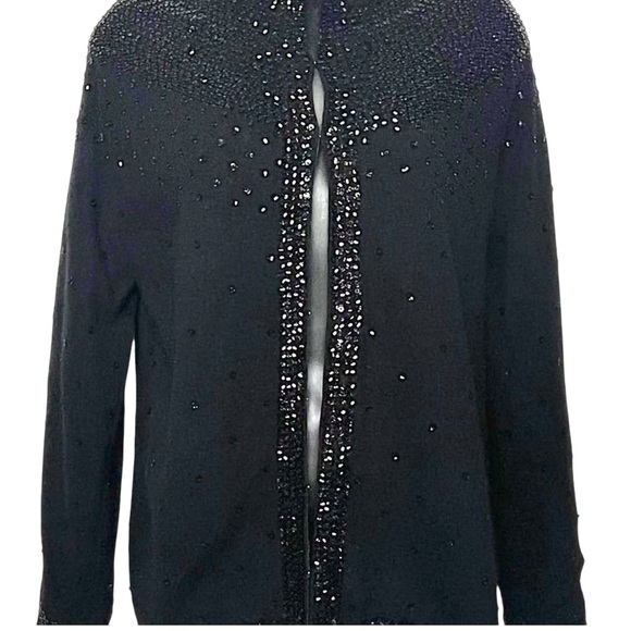 Mid Century Bead & Sequin Wool Pinup Black Cardigan. - Picture 1 of 3